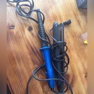 Revlon Blue Hot Air Curling Brush and Black Flat Iron